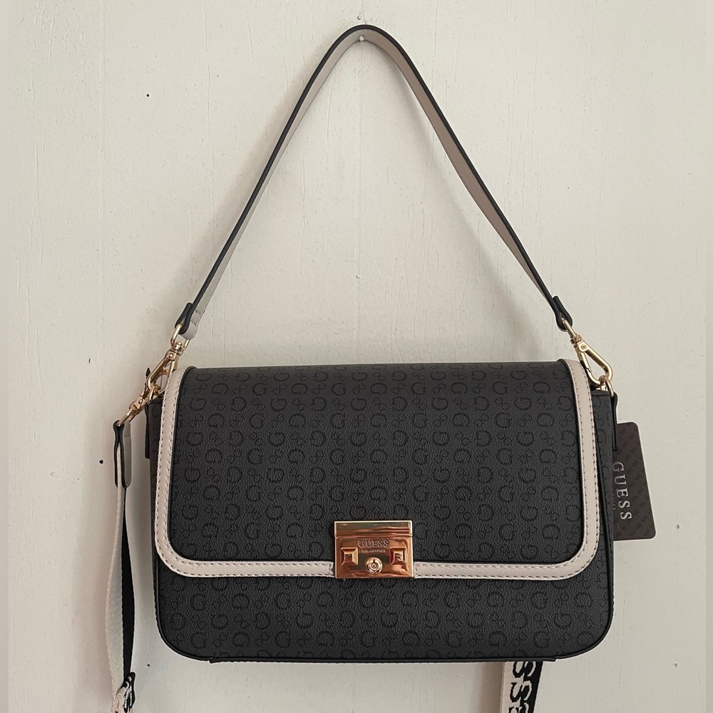 Guess Maul Signature Guess Logo Shoulder Bag Purse In Coal With 2 Straps